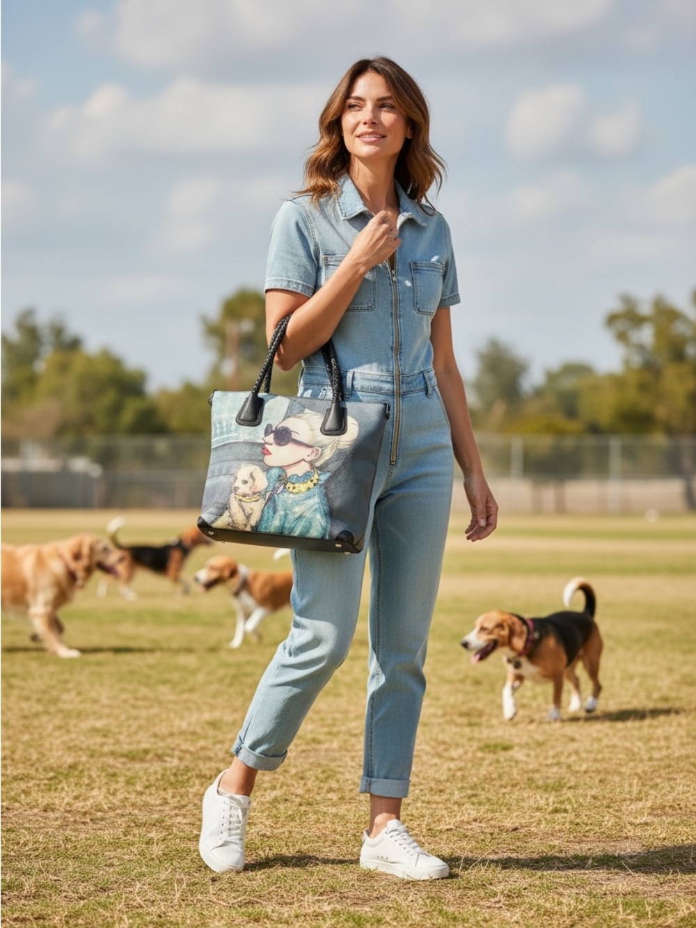 Lady and her dog tote bag and wristlet - Picture 2 of 3